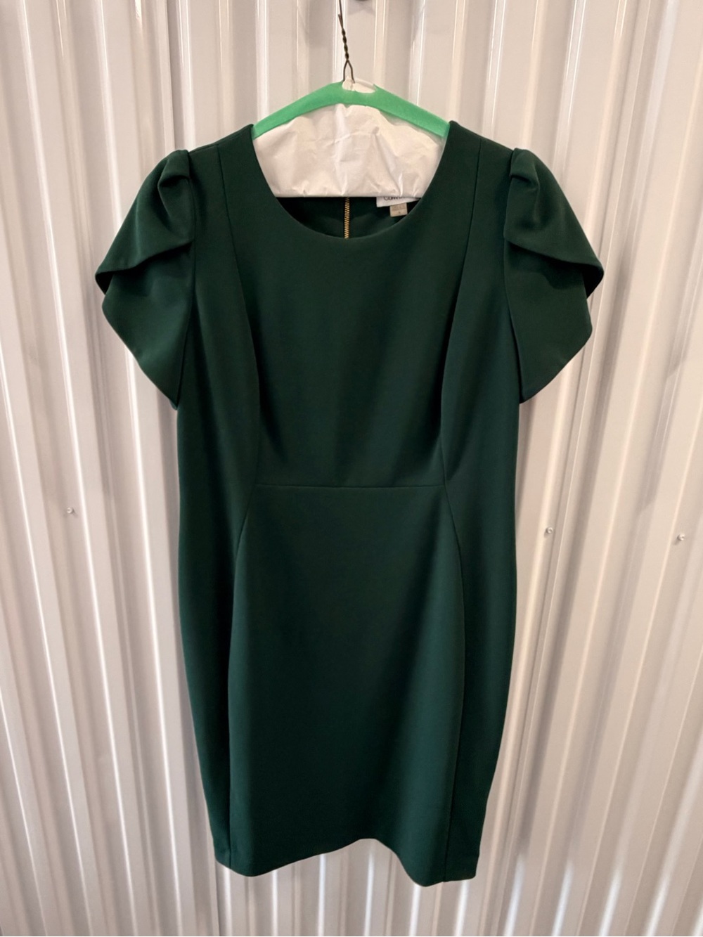 Calvin Klein Emerald Green Sheath Dress Tulip Sleeve Size 16